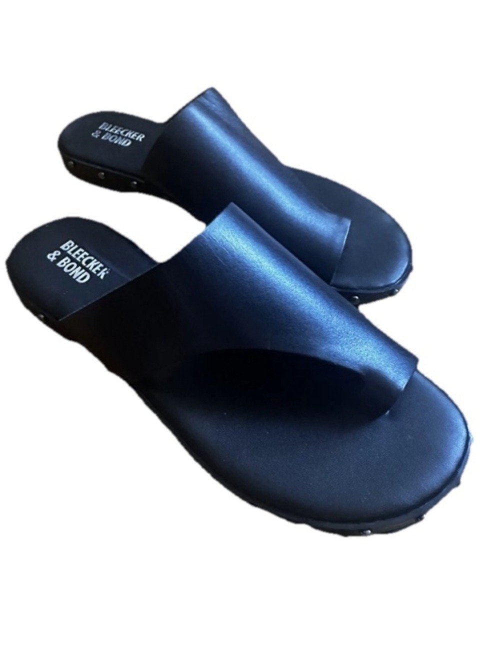 BLEECKER & BOND HEIDI SANDAL Womens SIZE 10 Black with metal accents on sole